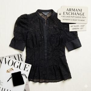 Armani Exchange Lace Puff Sleeve Blouse Victorian Gothic | Women’s XS